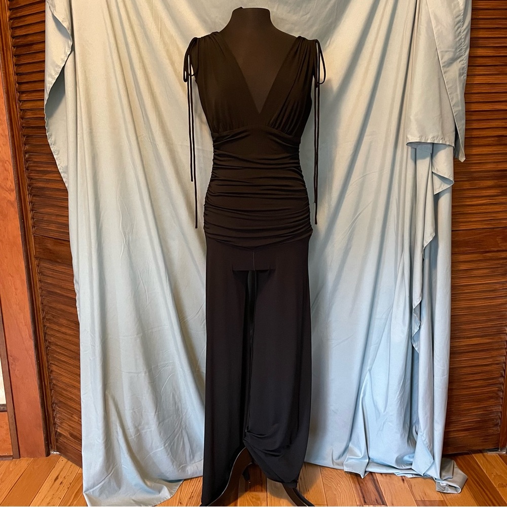Eva Varro Ruched Wide Leg Jumpsuit with Shoulder Ties